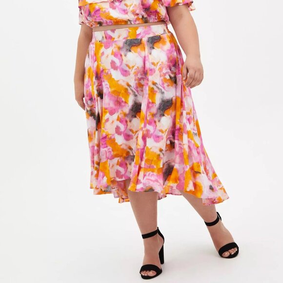 Torrid Multi Watercolor Tie-Dye Skirt with High-Low Hem and Pockets Size 1X - Picture 1 of 10